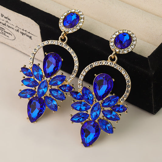 E7181 Aretes azul rey de fiesta a elegantes brillantes aleacion 6cm