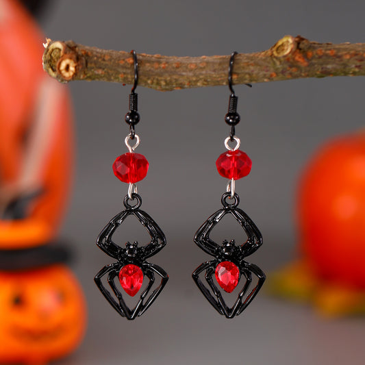 E3989 Aretes araña negra Halloween aleacion 5cm