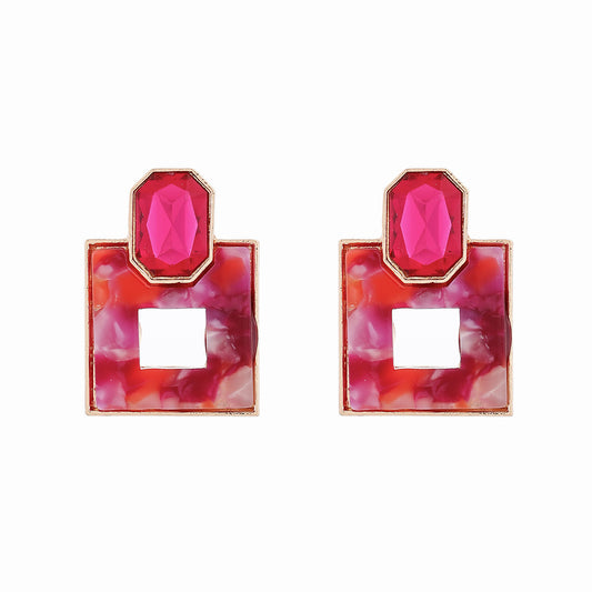 E5977R Aretes cuandrado gota de agua Rosa 5cm aleacion