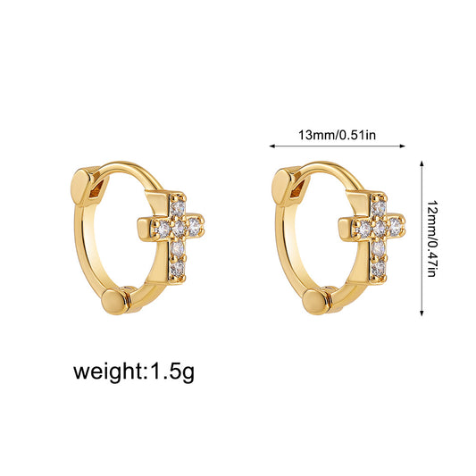 E3645 Argolla dorada cruz acero inoxidable chapada en oro de 18k 1cm