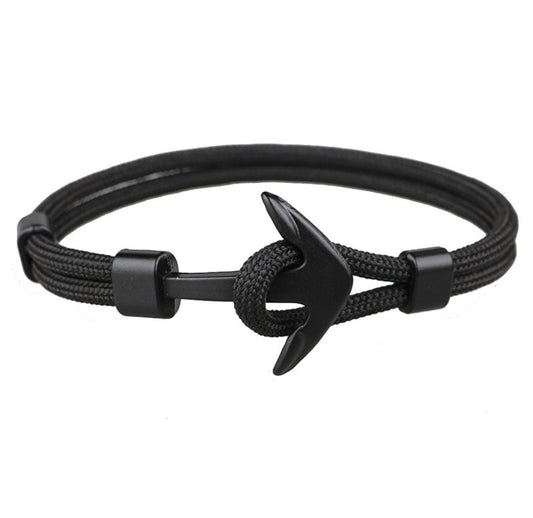 B758 Pulsera soga negra para hombre