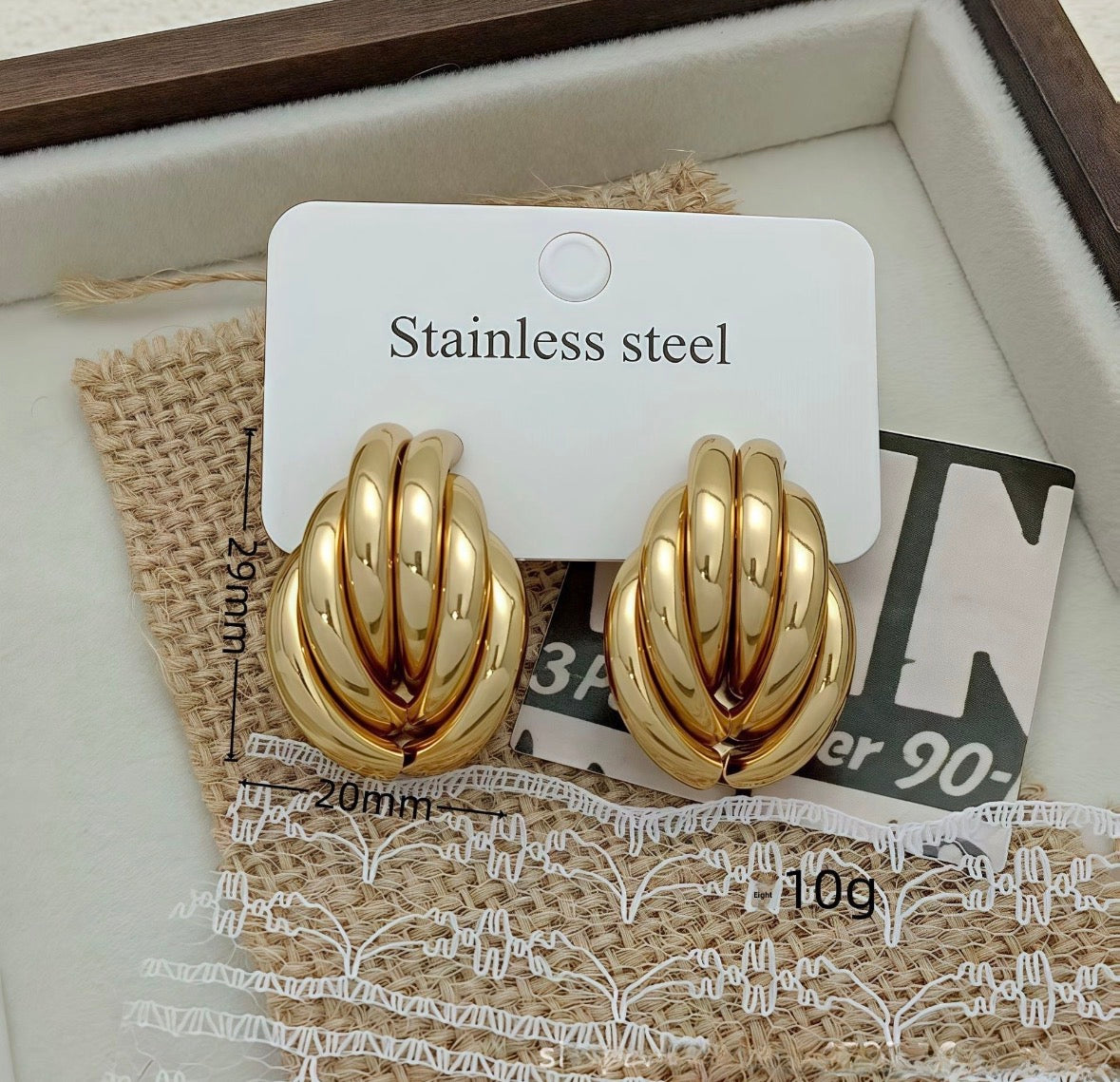 E5112 Aretes dorado acero inoxidable capas 4cm