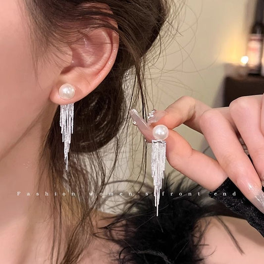 E3801 Aretes colgantes perla brillante aleacion 5cm