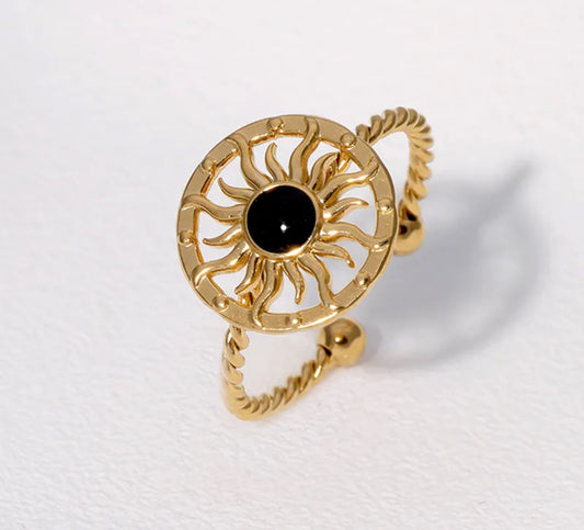 A199 Anillo abierto sol dorado acero inoxidable chapado en oro de 18k