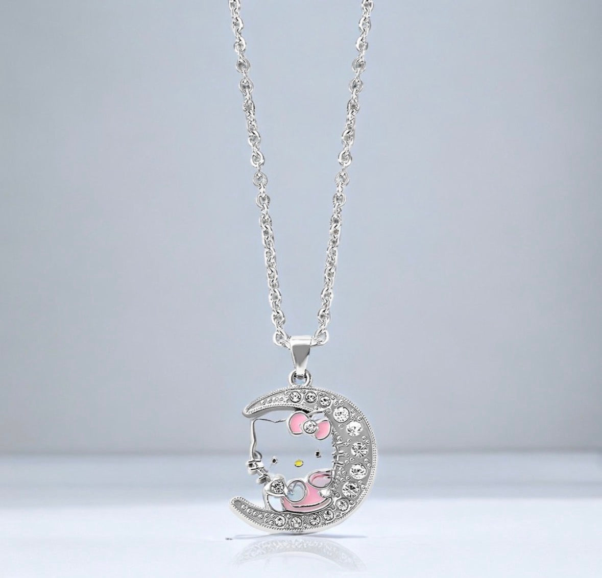 C1534 Collar luna plateada brillante 24cm largo 3cm