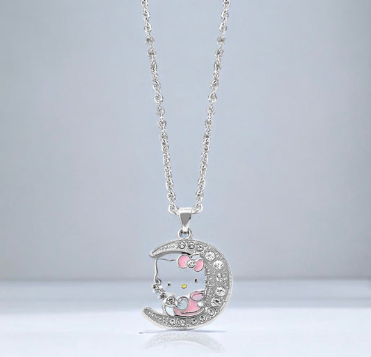 C1534 Collar luna plateada brillante 24cm largo 3cm