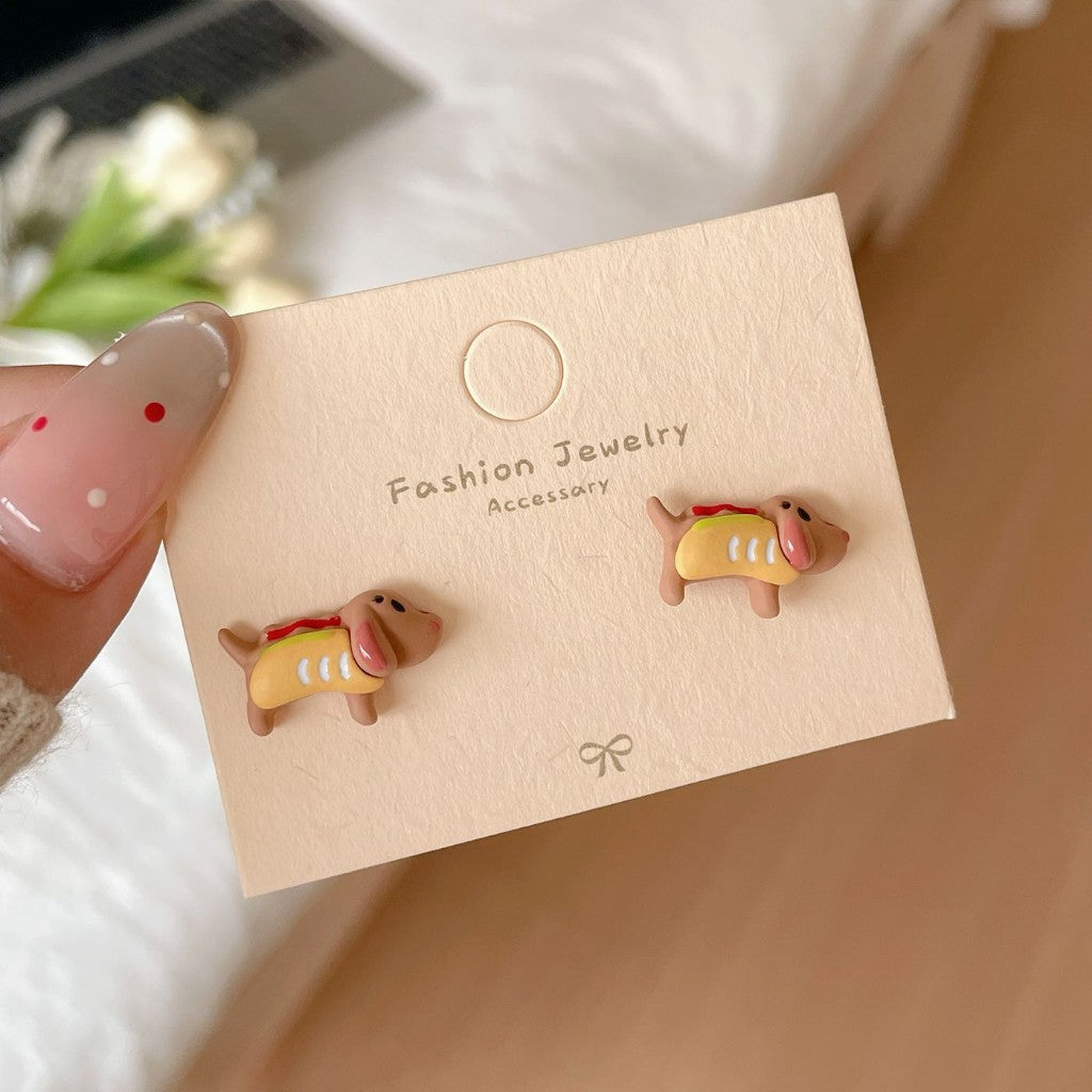 E3237 Aretes perro hot Dog resina 1.9cm