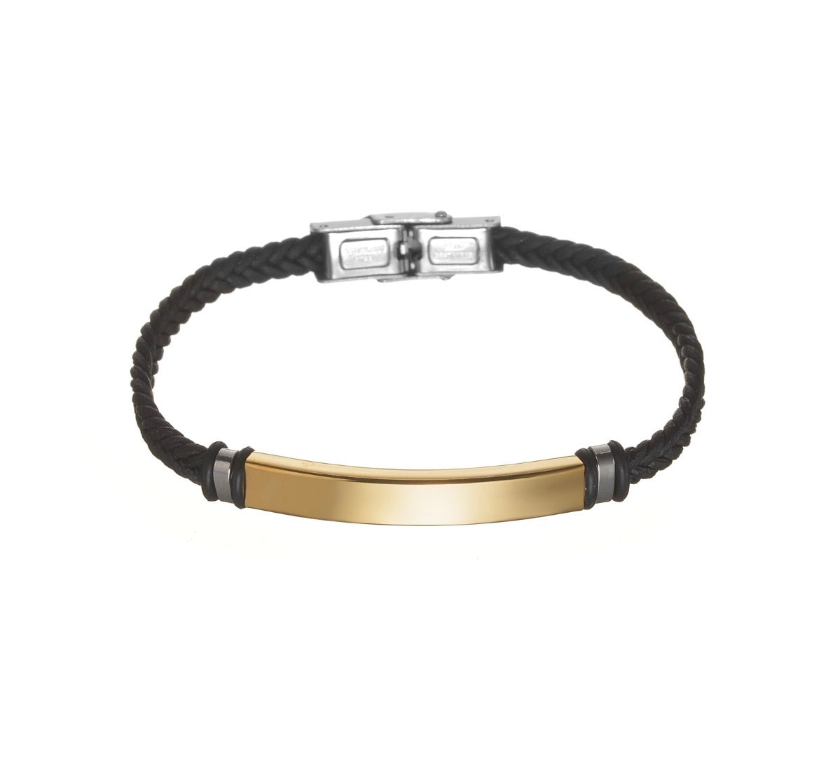 B739 pulsera placa dorada cuero sintetico acero inoxidable