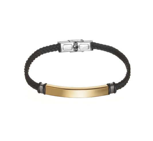 B739 pulsera placa dorada cuero sintetico acero inoxidable