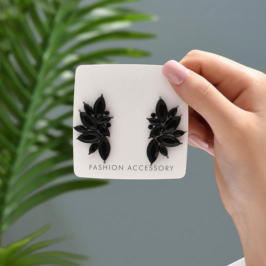 E5188 Aretes cristal negro brillante aleacion 5 cm