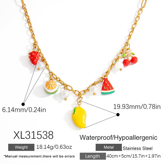 C645 Collar frutas sandia cereza naranja acero inoxidable largo 24cm