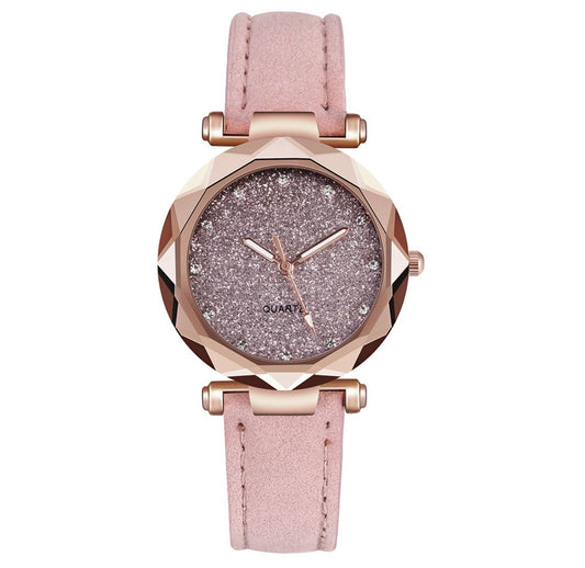 R165 reloj rosa brillante hebilla cuero sintetico
