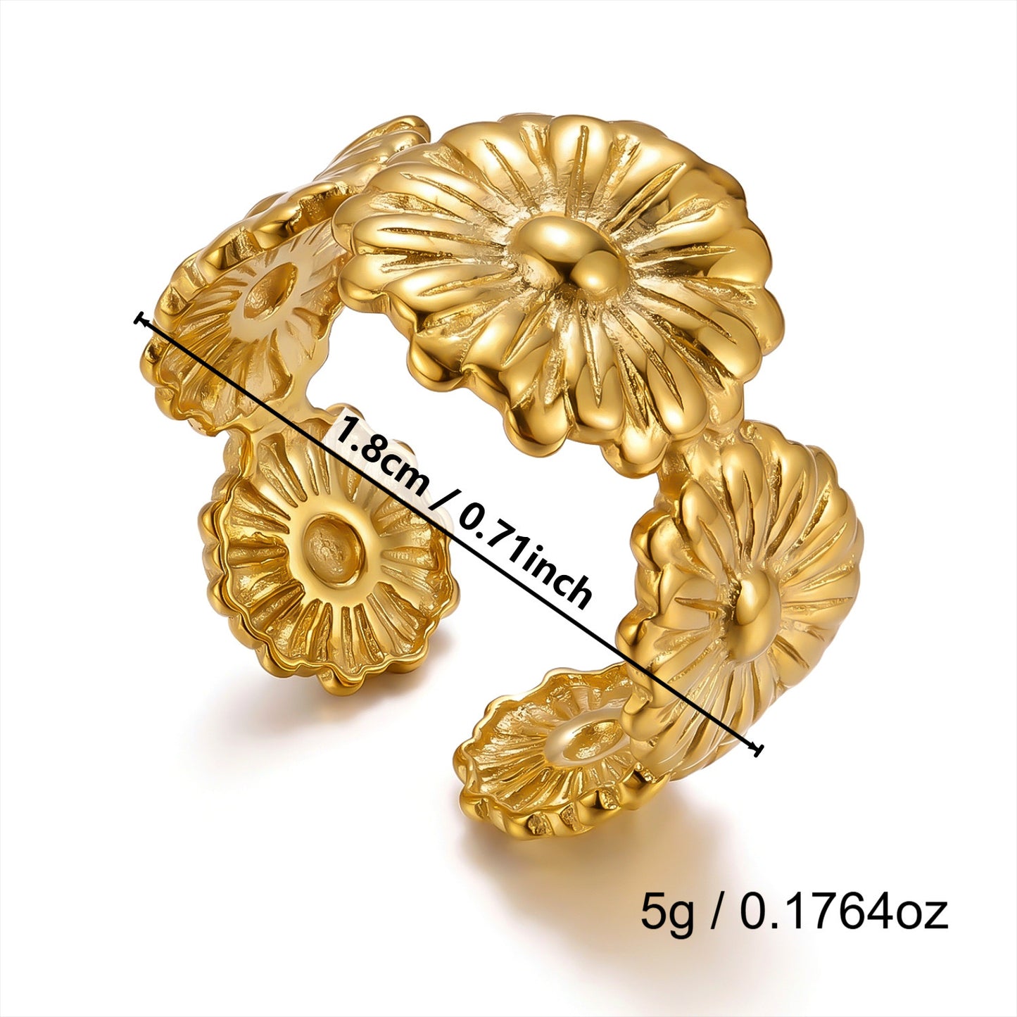 A596 Anillo abierto acero inoxidable 304 con chapado en oro de 18k