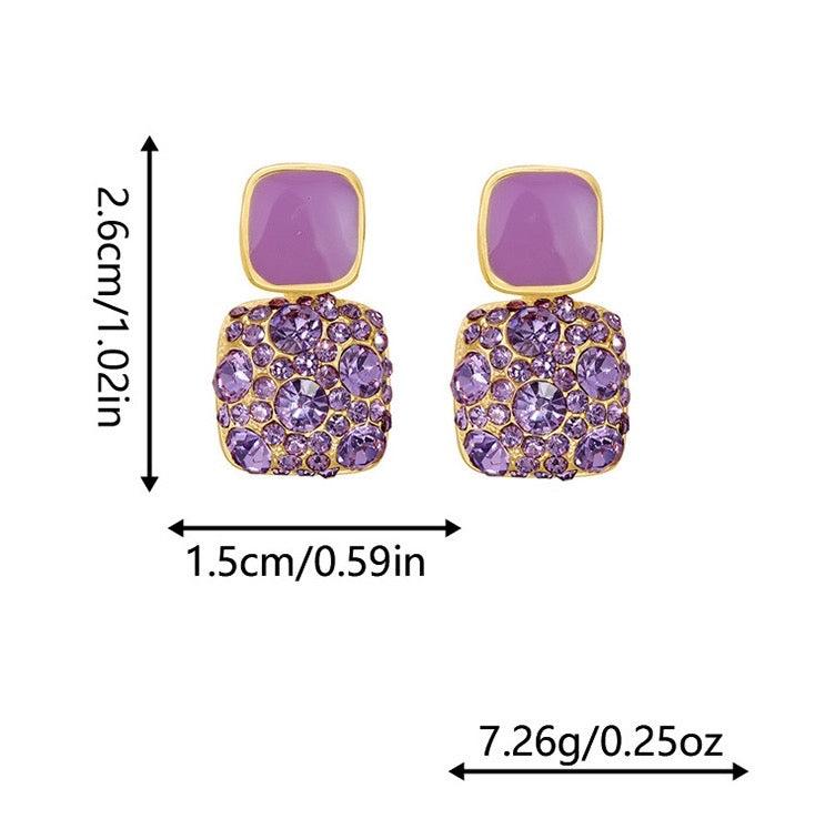 E7303M Aretes cristal morado 2.5cm aleacion