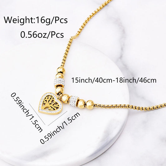 C552 Collar arbol de la vida acero inoxidable chapado en oro 18k largo 27cm dije 2cm