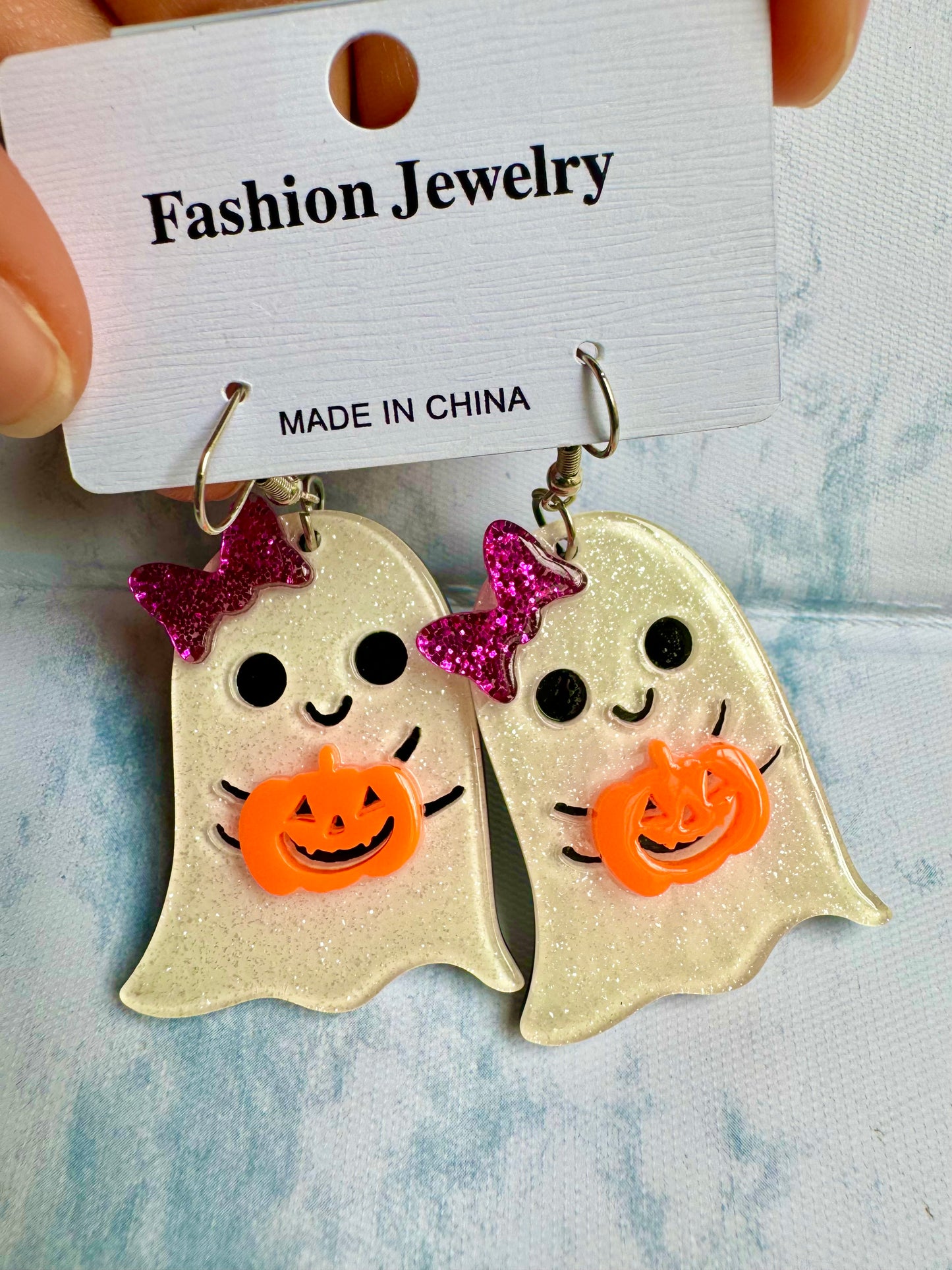 E331 Aretes Fantasma Esmaltado Calabaza