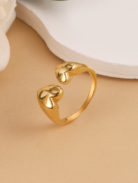 A585 Anillo corazones abierto acero inoxidable 304 chapado en oro de 14k