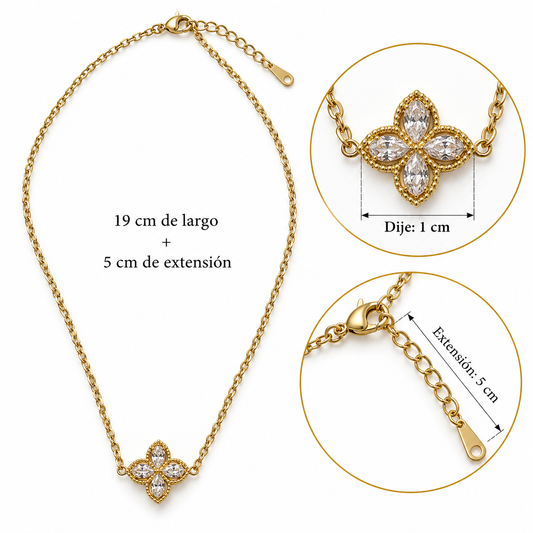 C051 Colat con flor diamante de acero inoxidable 304