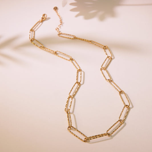C685 Collar simple eslabones acero inoxidable chapado en oro 18k largo 23cm