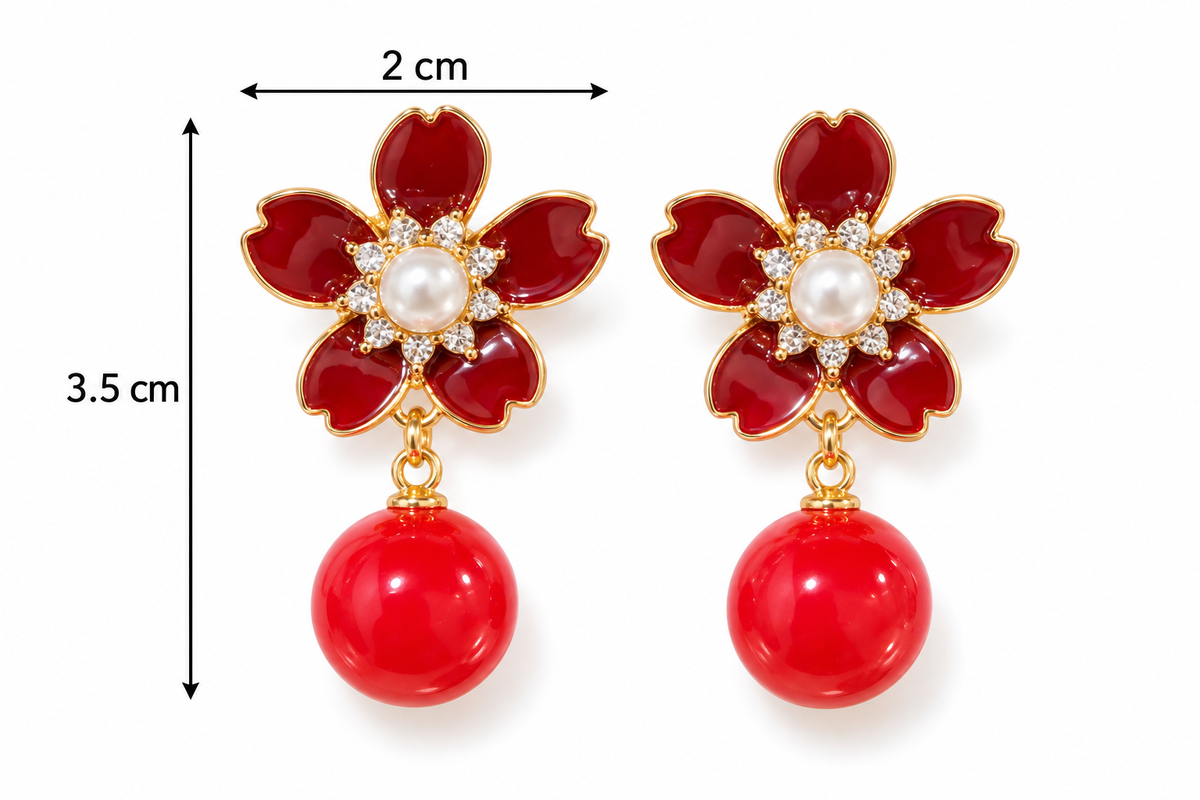 E7479 Aretes flor y perla colgante aleacion