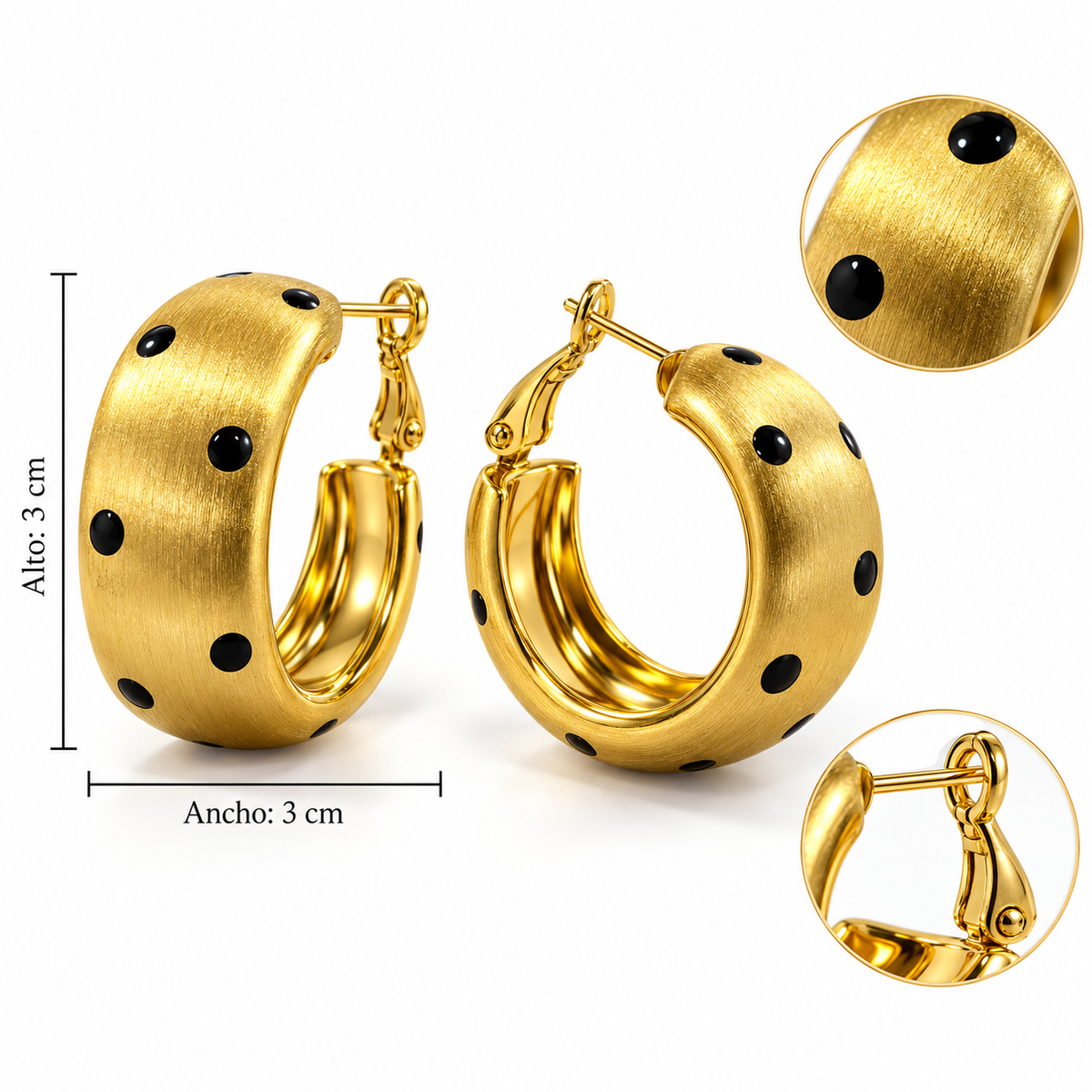 E7528 Aretes de aro con diseño lunares de aleacion