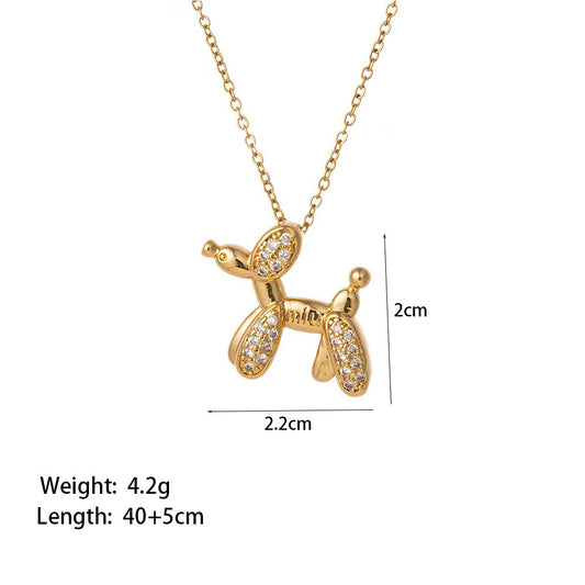 C628 Collar perro globo dorado acero de titanio largo 23cm dije 2cm