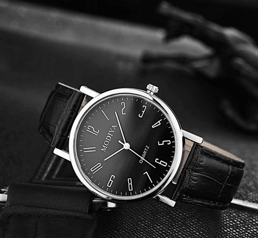 R171 reloj negro elegante hebilla cuero sintetico