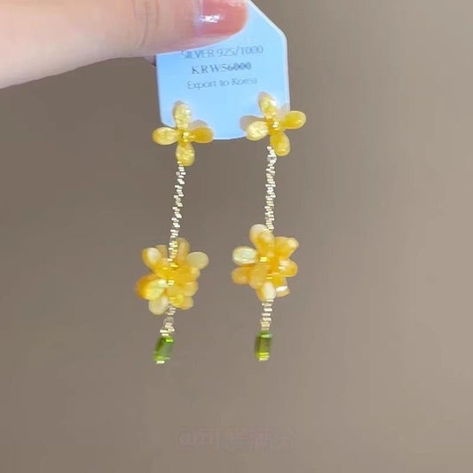 E2729 Aretes flor amarilla colgante aleacion 8cm