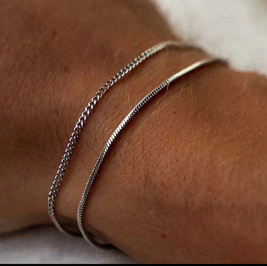 B936 pulsera doble plateada para hombre acero inoxidable 22cm