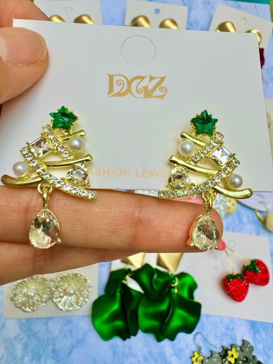 E1874 Aretes árbol de Navidad cristal poste de plata 3cm