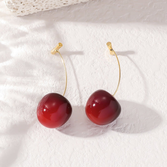 E3676 Aretes cereza roja cobre 4.5cm