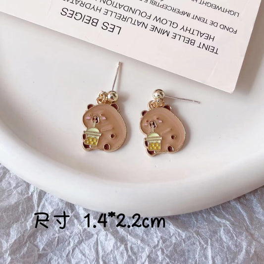 E3046 Aretes capibara esmalte aleacion poste de plata 2.5cm