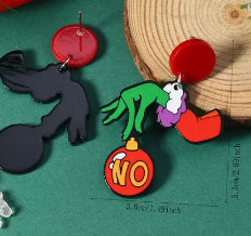 E4091 Aretes mano grinch de la Navidad acrílico 6cm