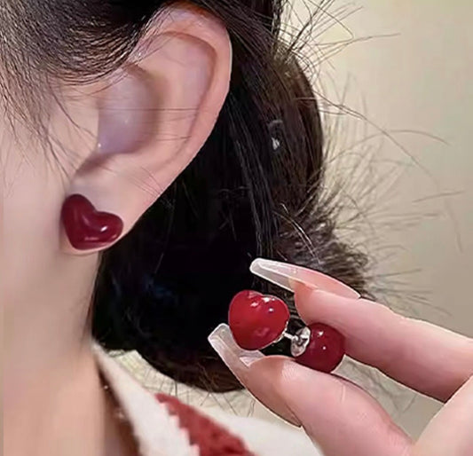 E7046 Aretes corazón rojo perla aleacion 1.5cm