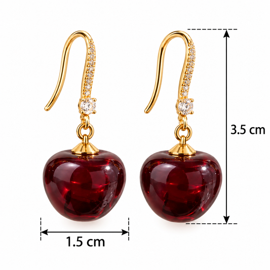 E7505 Aretes cereza con destello color vino aleacion