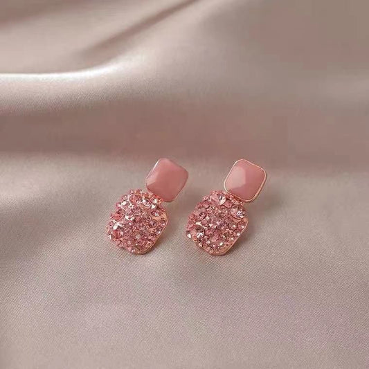 E3421 aretes cuadro rosa brillante  2.5cm