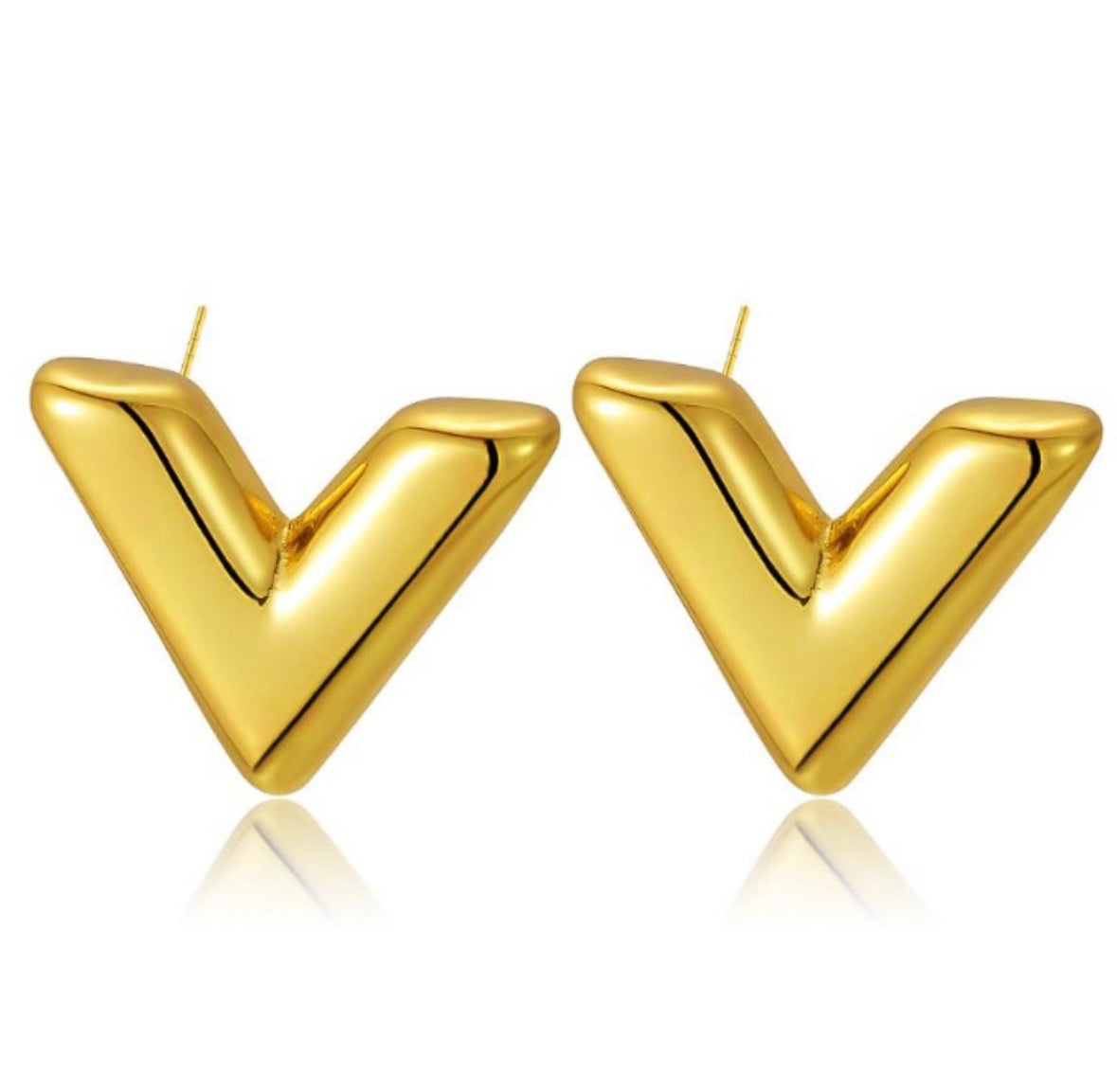 E5484 Aretes en forma V dorados acero inoxidable 2cm