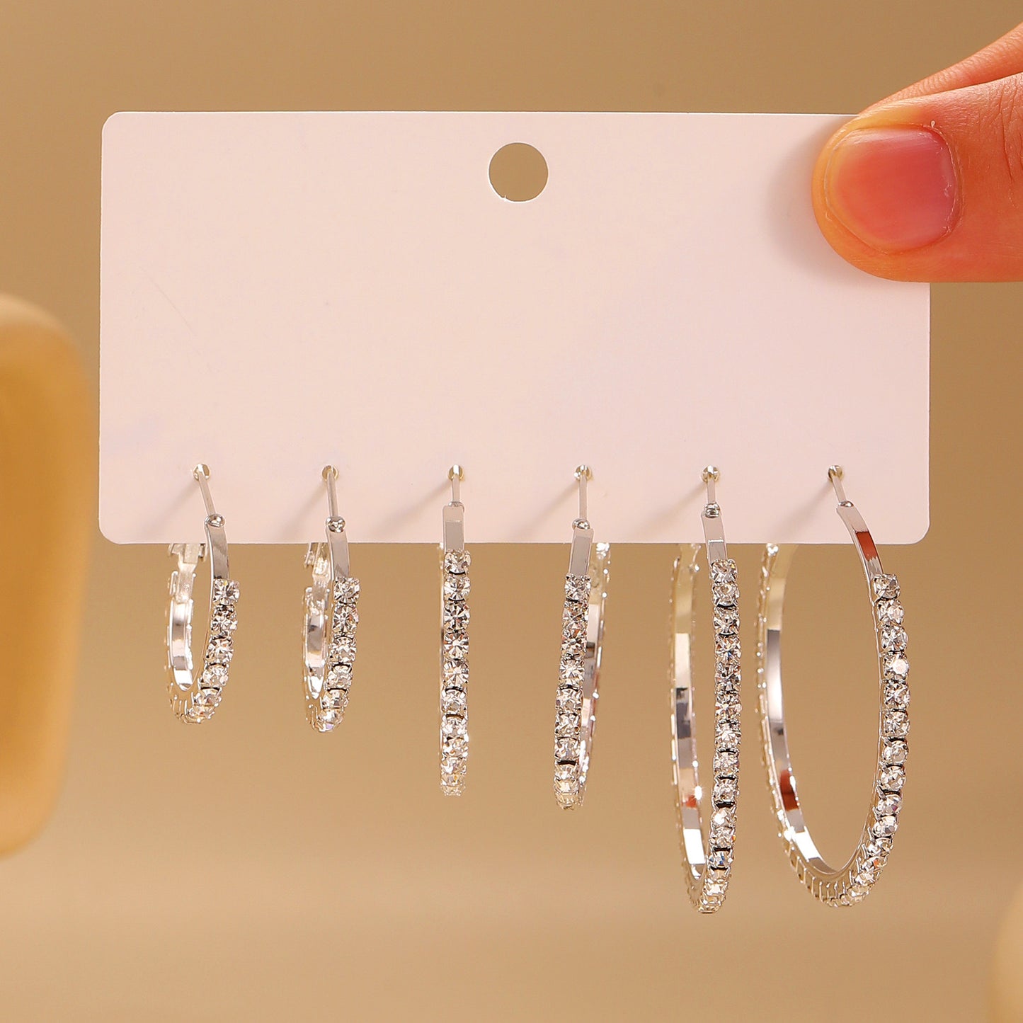 E5958 Conjunto de arracadas plateadas brillantes incluyen 3 pares aleacion 5cm