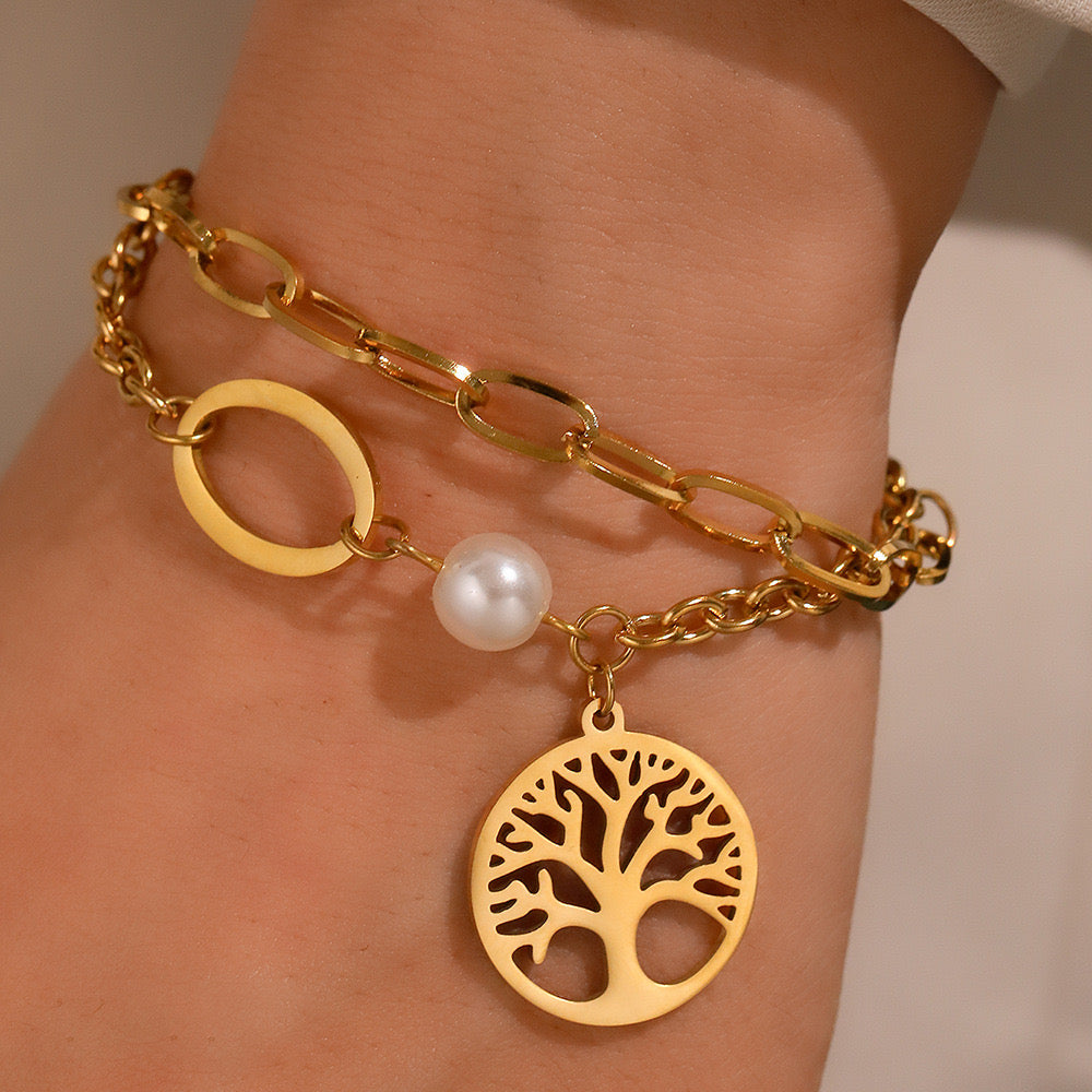 B271 Pulsera árbol de la vida acero inoxidable 23cm dije 1.5cm