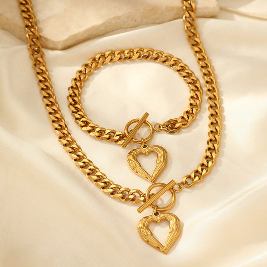 C894 conjunto de collar y pulsera corazón dorado acero inoxidable 28cm largo 2cm dije