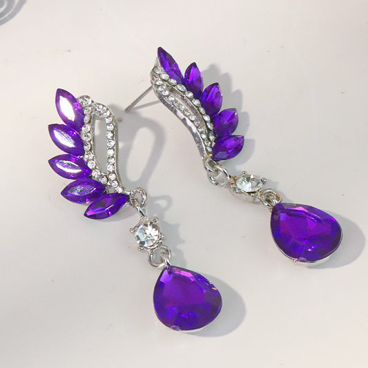 E3242 Aretes flor cristal morado brillante fiesta 5.5cm