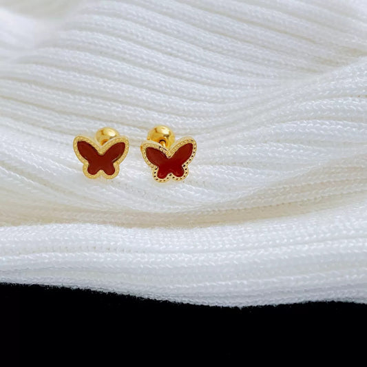 E5755 Aretes mariposa guinda acero inoxidable chapado 18k .5