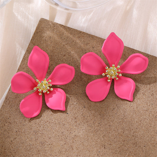 E4550 Aretes flor rosa aleacion 3cm
