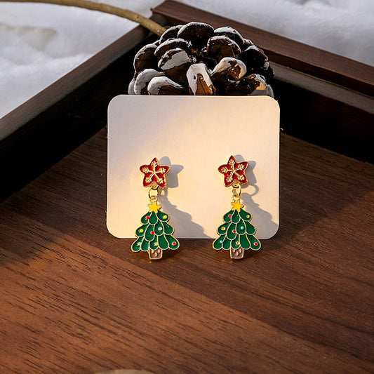 E4175 Aretes árbol navideño aleacion esmaltado 3cm
