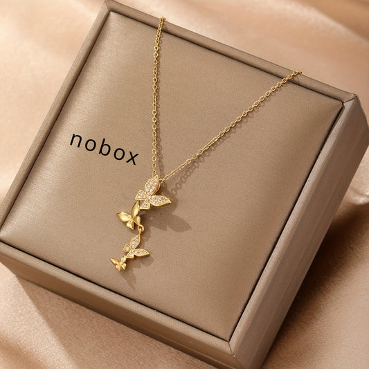 C1124 colla dorado mariposas acero inoxidable chapado en oro de 18k