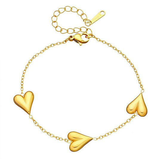 B903 Pulsera dorada corazones acero inoxidable 20cm