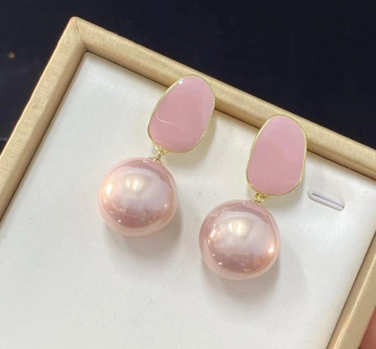 E5459 Aretes Perla Rosa claro elegantes aleacion 3cm