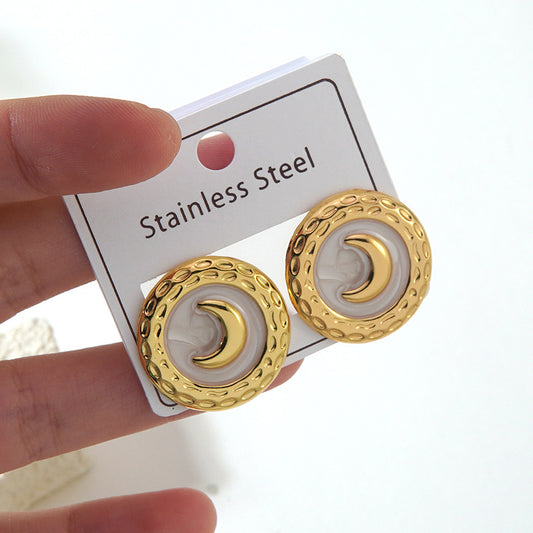 E7215 Aretes circulares luna dorada acero inoxidable 3cm