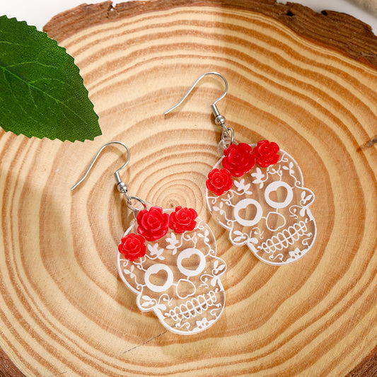 E4148 Aretes catrina día de muertos acrílico 4cm