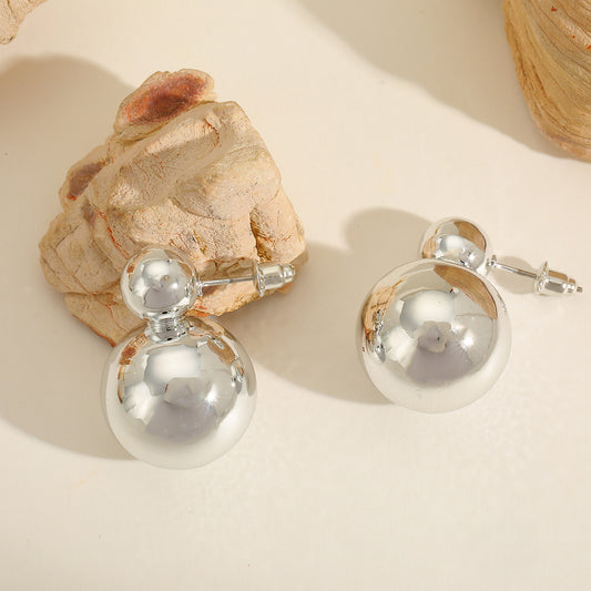 E4473P aretes esfera plateada aleacion 2.5cm